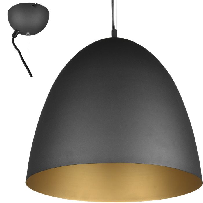 Trio Tilda mat zwarte hanglamp met eivormige metalen kap met goudkleurige binnenzijde, van 40 cm in diameter