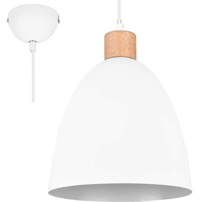 Trio Jagger witte hanglamp met kap van hout en wit metaal met een diameter van 25cm