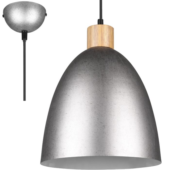 Trio Jagger witte hanglamp met kap van hout en antiek metaal met een diameter van 25cm