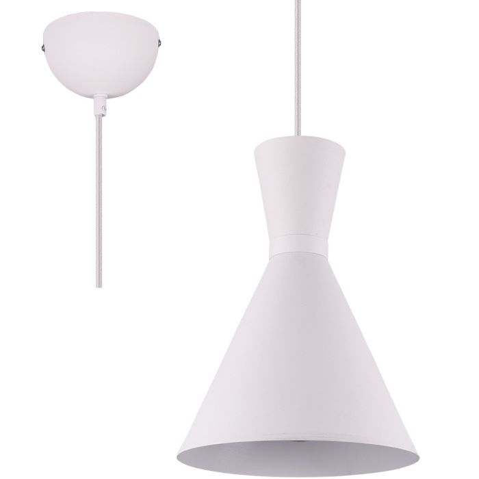 Trio Enzo witte hanglamp met zandloper vormige metalen kap met een diameter van 20 cm