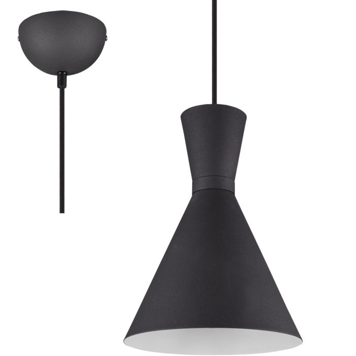 Trio Enzo zwarte hanglamp met zandloper vormige metalen kap met een diameter van 20 cm