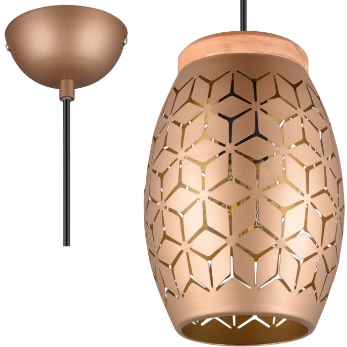 Trio Bidar hanglamp met kap van 15 cm in diameter van koffiebruin metaal en hout