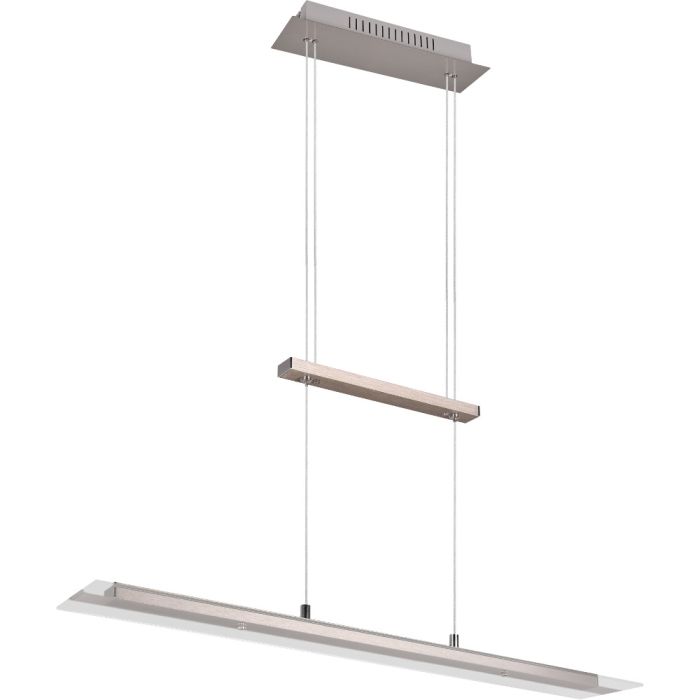 Trio Milos stalen hanglamp van 80 cm lang met trekpendel en glazen plaat