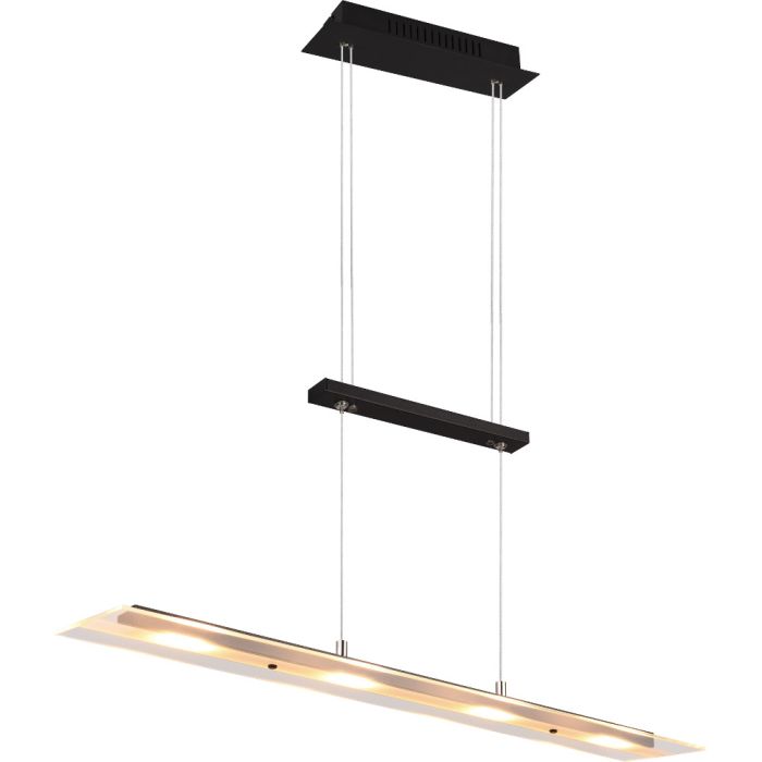 Trio Milos zwarte hanglamp van 80 cm lang met trekpendel en glazen plaat