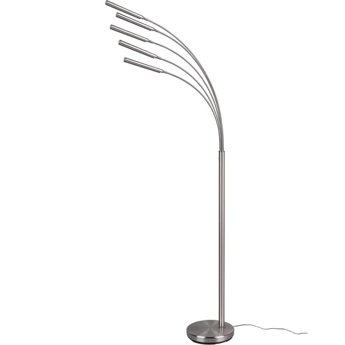 Trio Reed staal kleurige vijf armige vloerlamp van 195,5 cm hoog met geïntegreerde LED