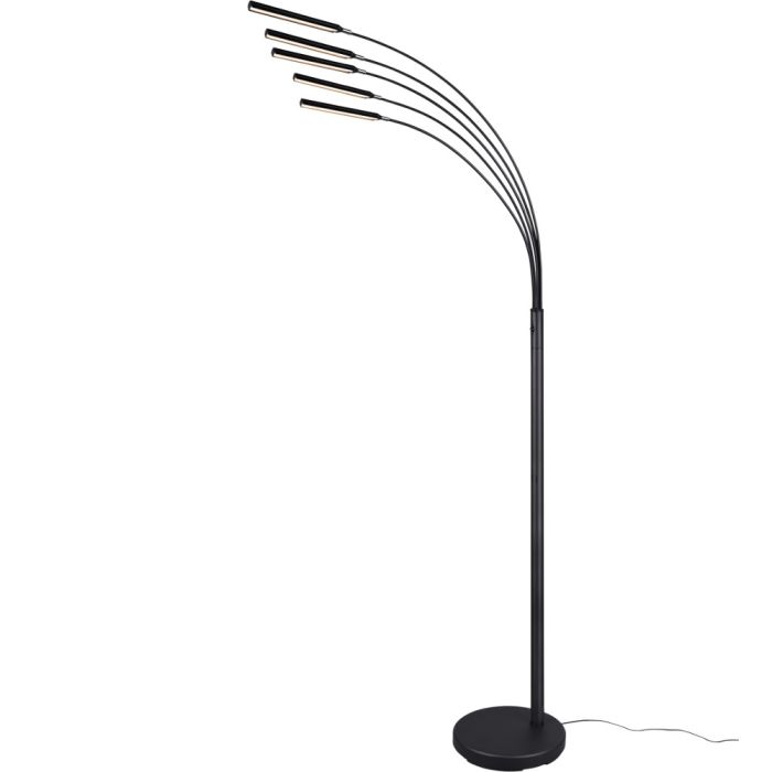 Trio Reed zwarte vijf armige vloerlamp van 195,5 cm hoog met geïntegreerde LED