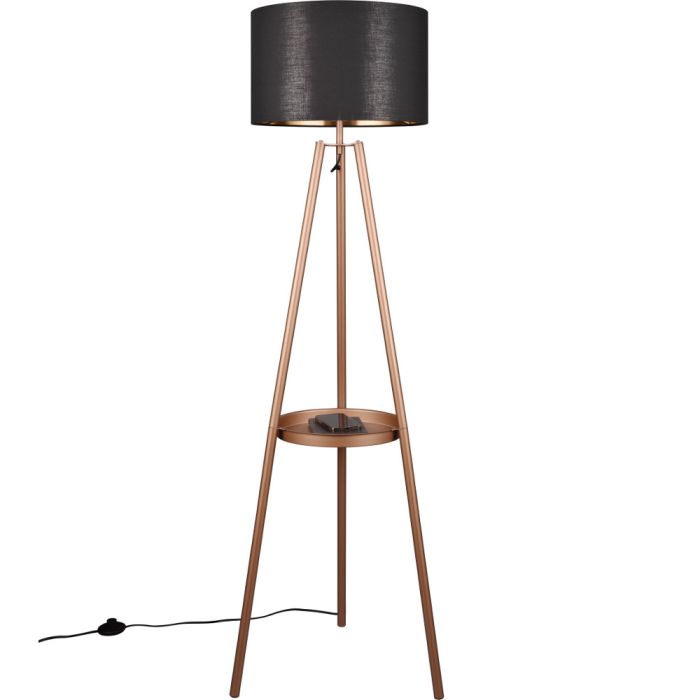 Trio Colette koffiebruine tripod van 152.5 cm hoog met tafeltje tussen de poten en zwarte kap van textiel met een diameter van 40 cm