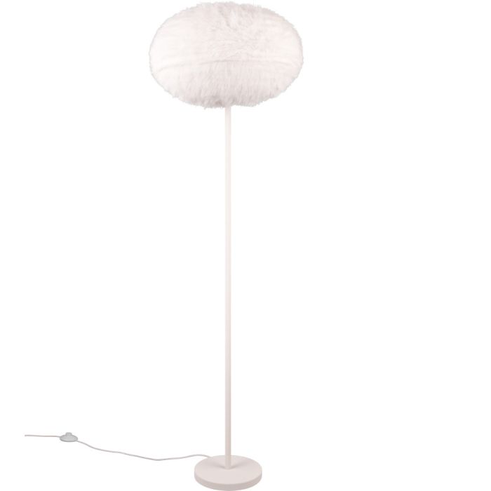 Reality Furry witte vloerlamp van 154 cm hoog met kap van pluche van 50 cm in diameter