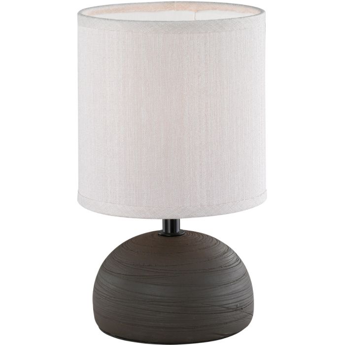Trio Luci R50351026 tafellampje met bruine bolvormige lampvoet van keramiek en cappuccino bruin cilindervormig kapje van textiel