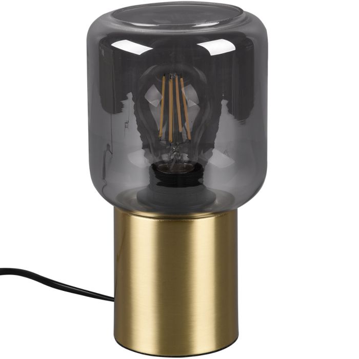 Trio Nico R50591008 messing tafellamp met rookglazen cilindervormige lampenkap