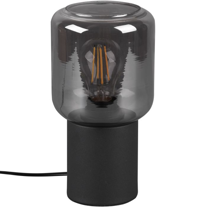 Trio Nico R50591032 mat zwart tafellampje met rookglazen cilindervormige lampenkap