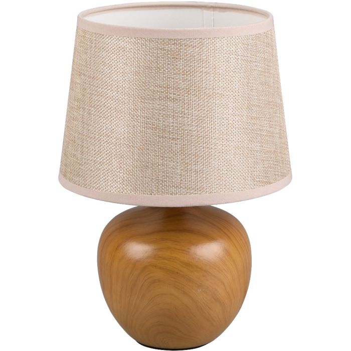 Trio Luxor R50621035 tafellampje met bolvormige houten lampvoet en kap van beige textiel