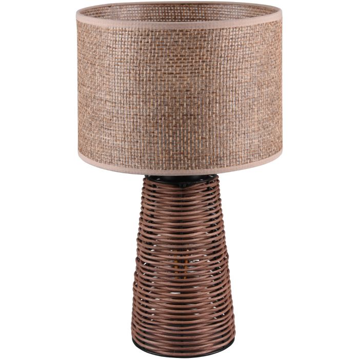 Trio Straw R50972026 tafellamp met voet van gevlochten rotan en kap van jute