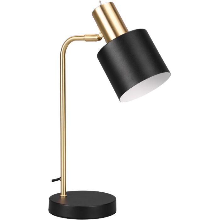 Trio Adam R51041080 mat messing tafellamp met zwarte voet en zwart metalen spotje
