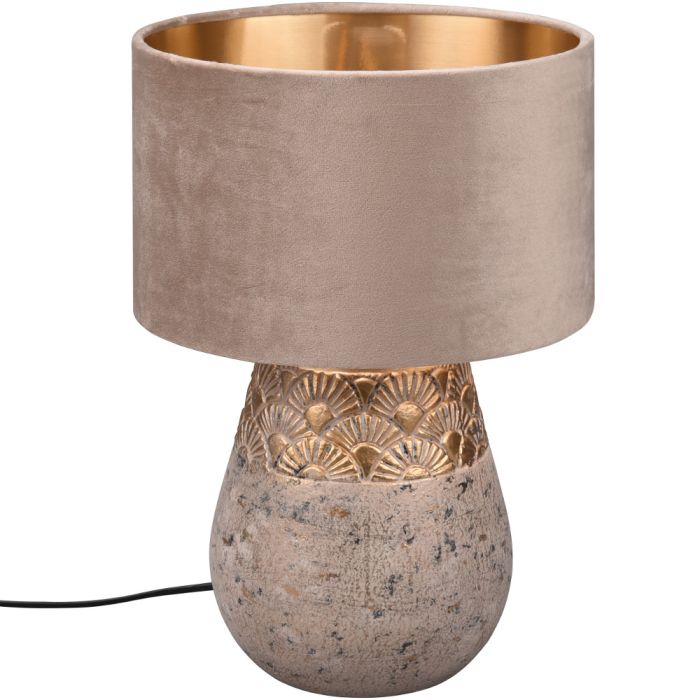 Trio Kiran R51231061 tafellamp met voet van grijs met goudkleurig keramiek en fluwelen kap met goudkleurige binnenzijde