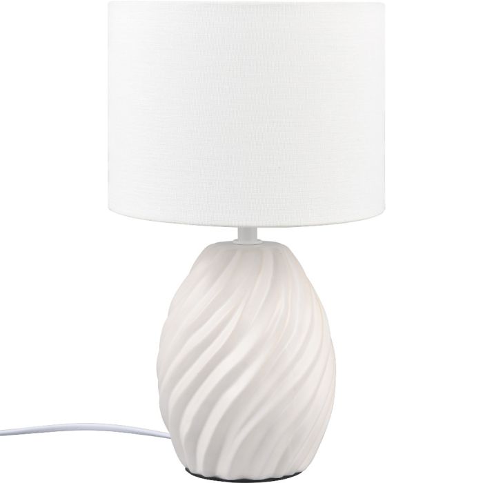 Trio Melva R51771031 witte tafellamp met ovale voet van keramiek en kap van textiel