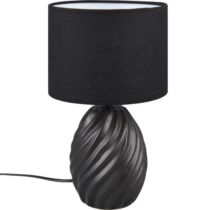 Trio Melva R51771032 zwarte tafellamp met ovale voet van keramiek en kap van textiel