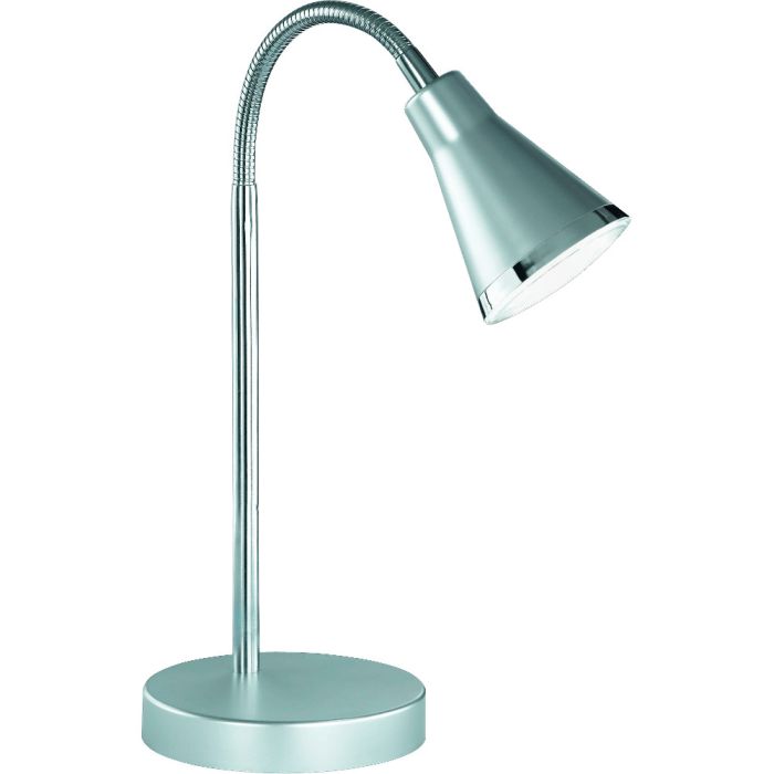 Trio Arras R52711187 zilverkleurig bureaulampje met staalkleurige gedeeltelijk flexibele hals