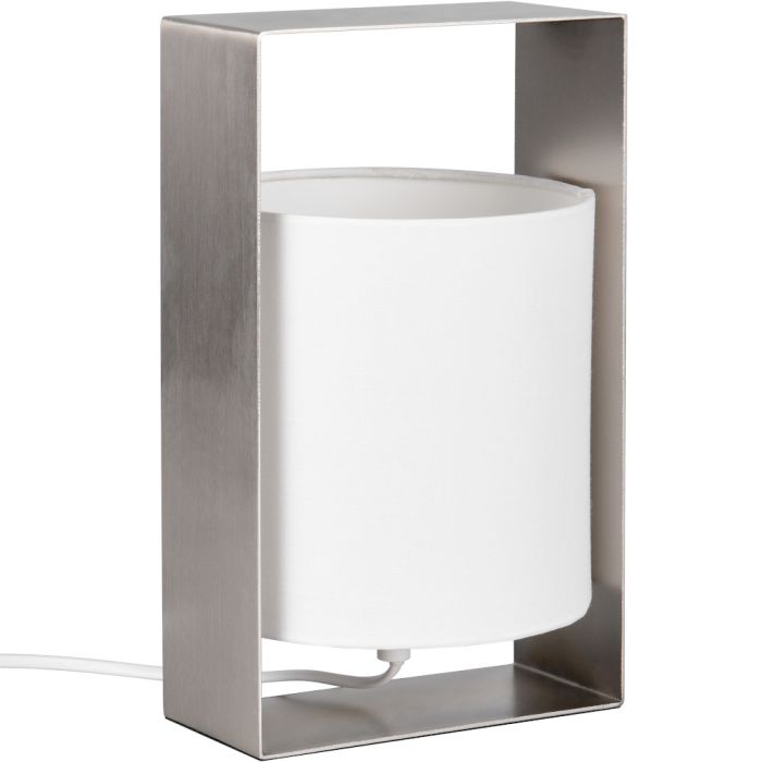 Reality Pail R55751007 rechthoekig stalen raamvormige tafellamp met witte kap van textiel daartussen