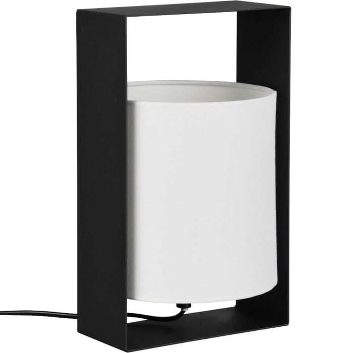 Reality Pail R55751032 rechthoekig zwart raamvormige tafellamp met witte kap van textiel daartussen