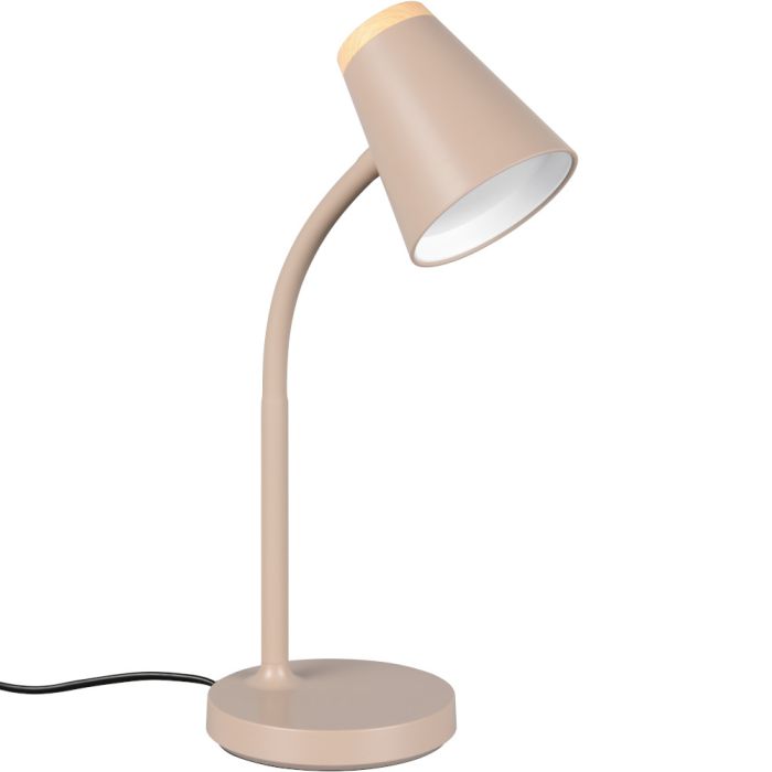 Reality Pongo R55831143 warm beige kunststof tafellamp met houtkleurige achterzijde van de kap