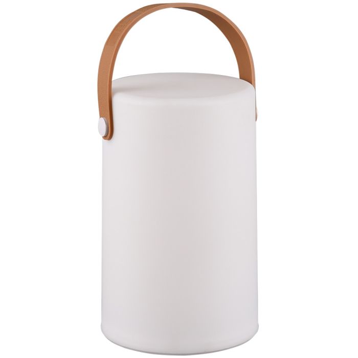 Trio Aruba R57080101 witte kunststof cilindervormige tafellamp met leren handgreep