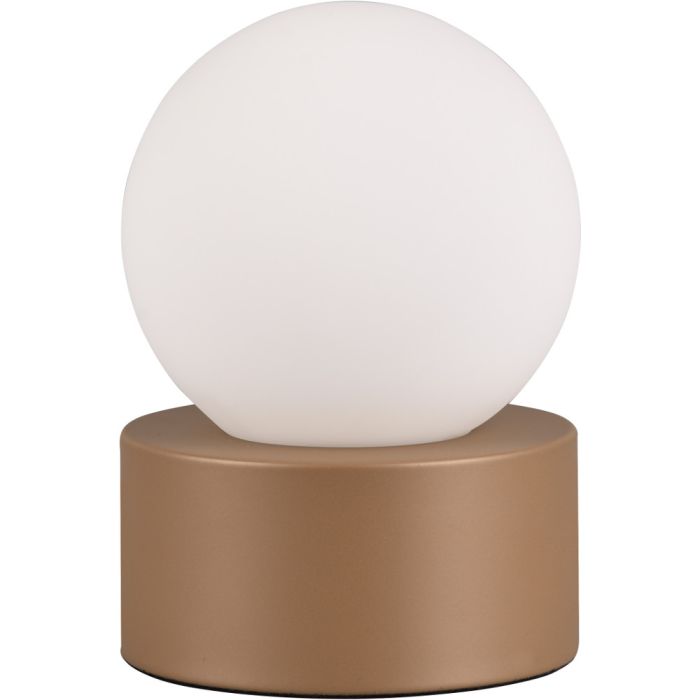 Trio Countess R59051065 tafellampje met koffiebruine voet en bolvormige kap van wit glas
