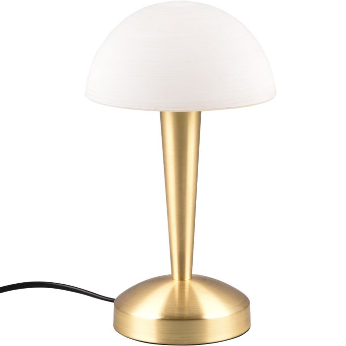 Trio Canaria R59561108 messing kleurig tafellampje met half ronde kap van geveegd wit glas