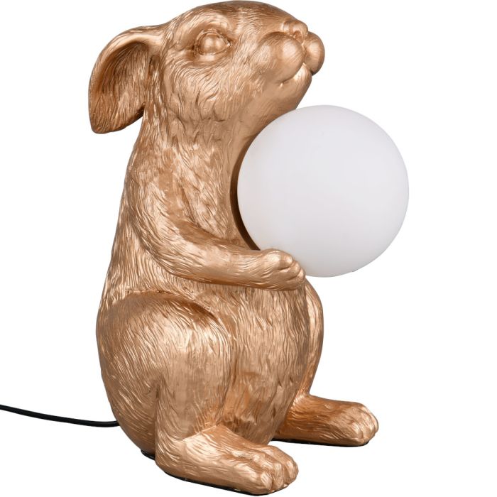 Reality Rabbit R56511079 tafellamp in de vorm van een goudkleurig konijn die een witte bal vasthoudt