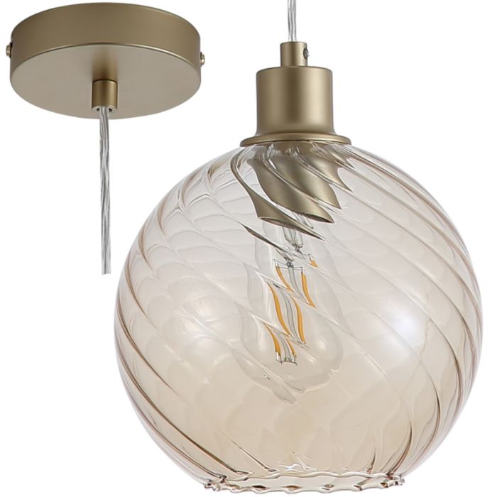 Searchlight Radiance 44520CP goudkleurige hanglamp met gedraaid geribbeld champagnekleurig glazen kap