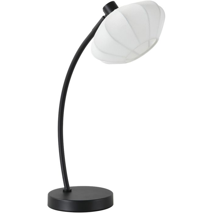 Searchlight Radiant EU52852BK zwarte tafellamp met gebogen arm en wit ovaal kapje van zachte stof