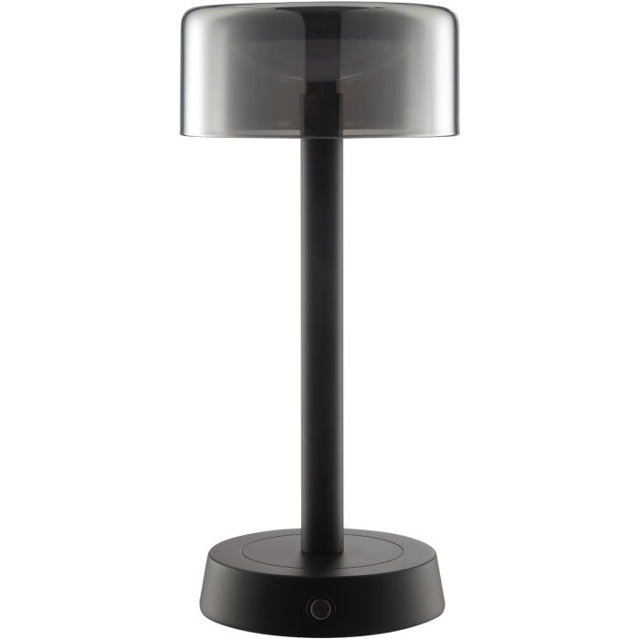 Brilliant Razor zwarte oplaadbare tafellamp van 26 cm hoog met rond rookglazen kap van 12 cm in diameter