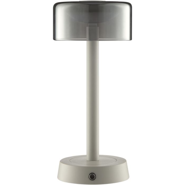 Brilliant Razor beige oplaadbare tafellamp van 26 cm hoog met rond rookglazen kap van 12 cm in diameter