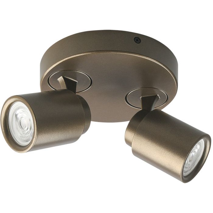 Freelight Razza goud-brons kleurige plafondspot met een diameter van 17cm en twee draai en kantelbare spotjes voor GU10 LED