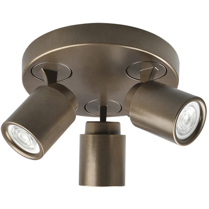 Freelight Razza goud-brons kleurige plafondspot met een diameter van 21cm en drie draai en kantelbare spotjes voor GU10 LED