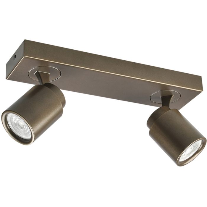 Freelight Razza goud-brons kleurige plafondspot met een rechthoekige balk van 32cm en twee draai en kantelbare spotjes voor GU10 LED