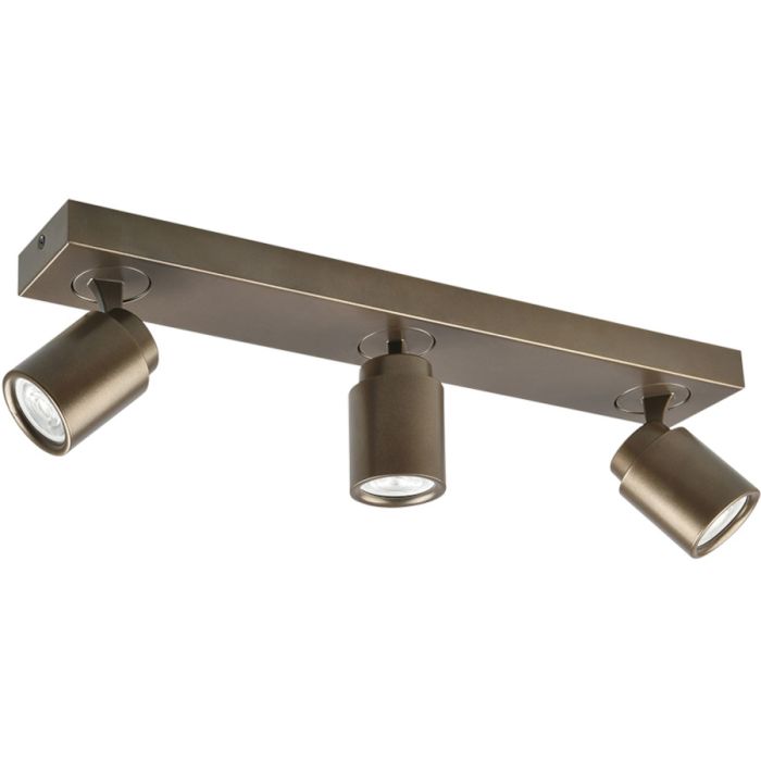 Freelight Razza goud-brons kleurige plafondspot met een rechthoekige balk van 54cm en drie draai en kantelbare spotjes voor GU10 LED
