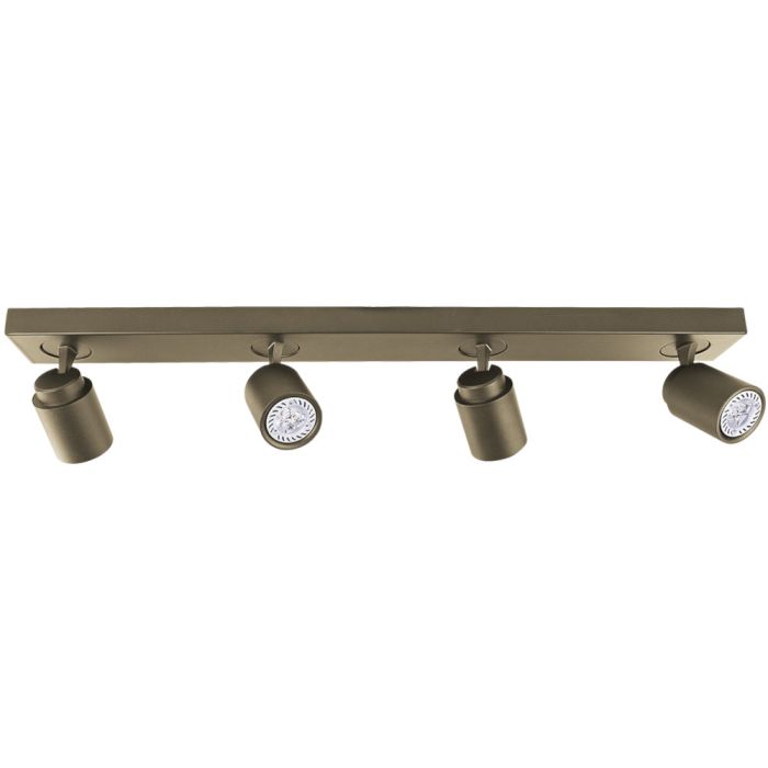 Freelight Razza goud-brons kleurige plafondspot met een rechthoekige balk van 76cm en vier draai en kantelbare spotjes voor GU10 LED