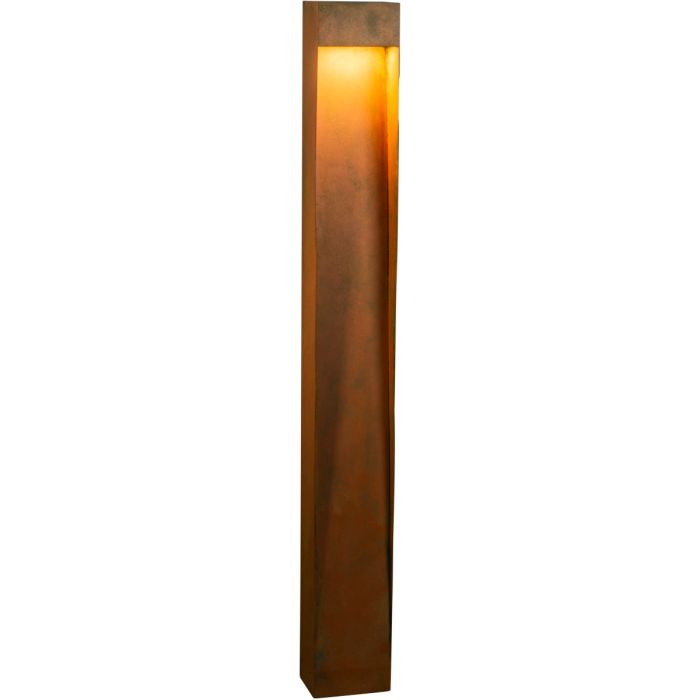 Konststmide Rho roestbruine rechthoekige paallamp van 100 cm hoog met geintegreerde LED met lichtbundel langs een metalen plaat