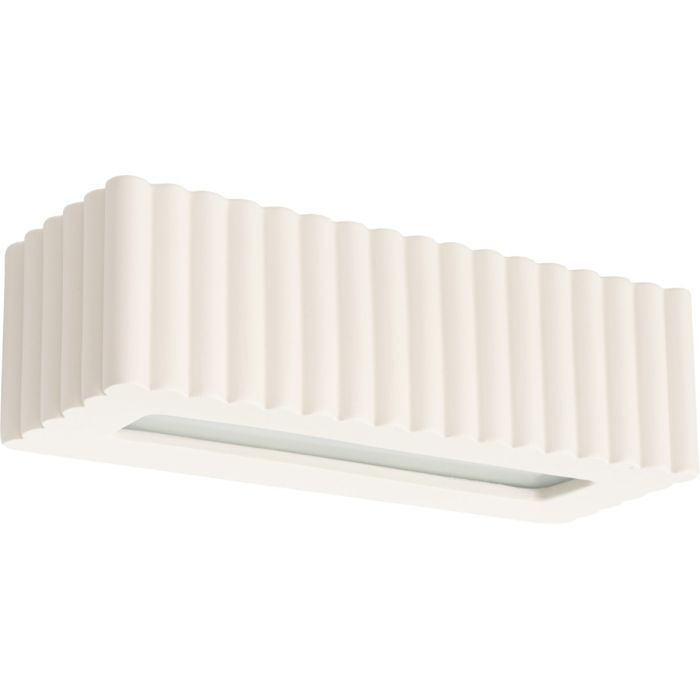 Sollux Rigata beige geribbelde up en down wandlamp van keramiek van 34 cm breed en 12 cm diep