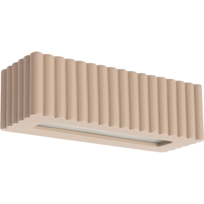 Sollux Rigata taupe kleurige geribbelde up en down wandlamp van keramiek van 34 cm breed en 12 cm diep