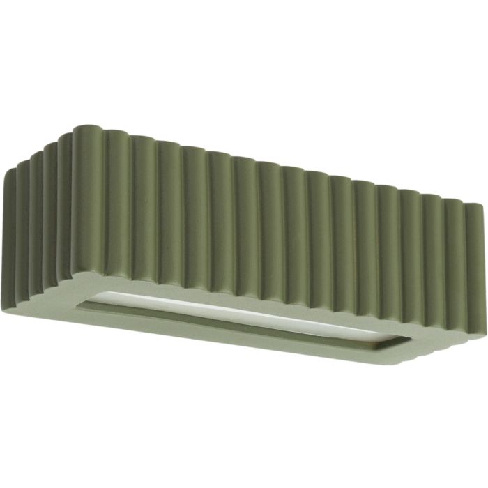 Sollux Rigata olijf groen geribbelde up en down wandlamp van keramiek van 34 cm breed en 12 cm diep