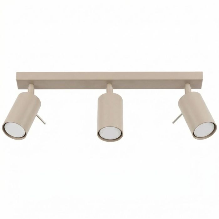 taupe kleurig metalen plafondspot van 45 cm breed met drie spotjes