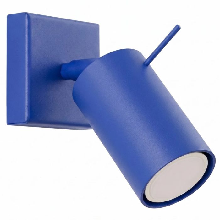 ultramarijn blauw metalen spot met vierkant wandplaatje van 8 cm en met staaf richtbare spotje