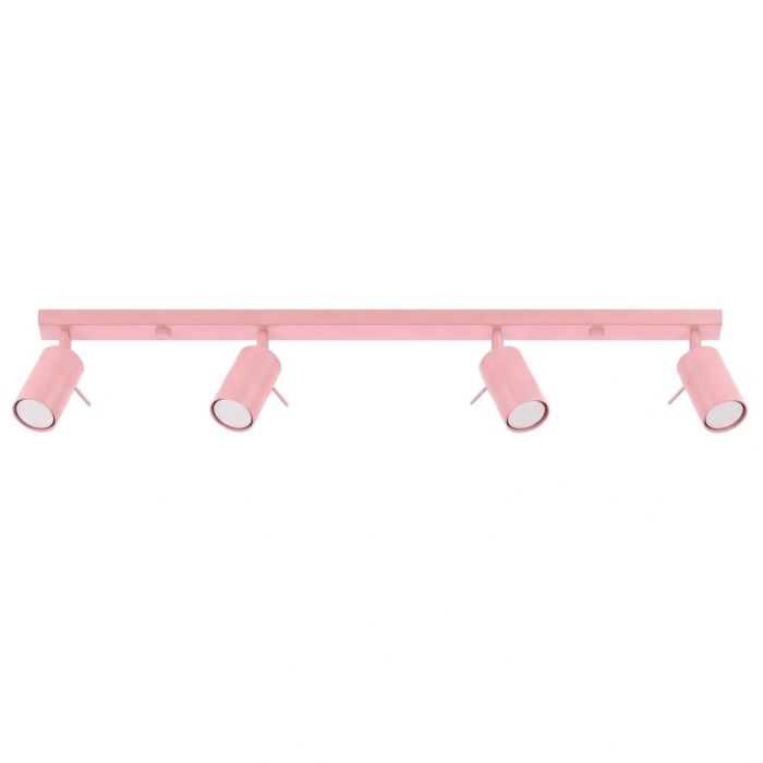 roze metalen plafondspot met rechthoekige plafondplaat van 80 cm in lengte en met vier met staaf richtbare spotjes