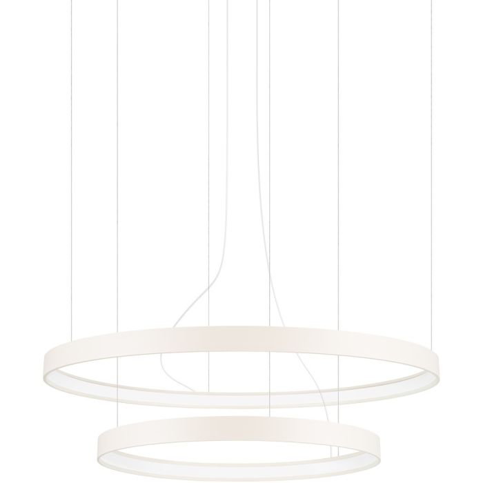 Hanglamp Rio beige dubbele cirkelvormige hanglamp met diameters van 55 en 78  cm en geïntegreerde LED aan de binnenzijde van de ringen