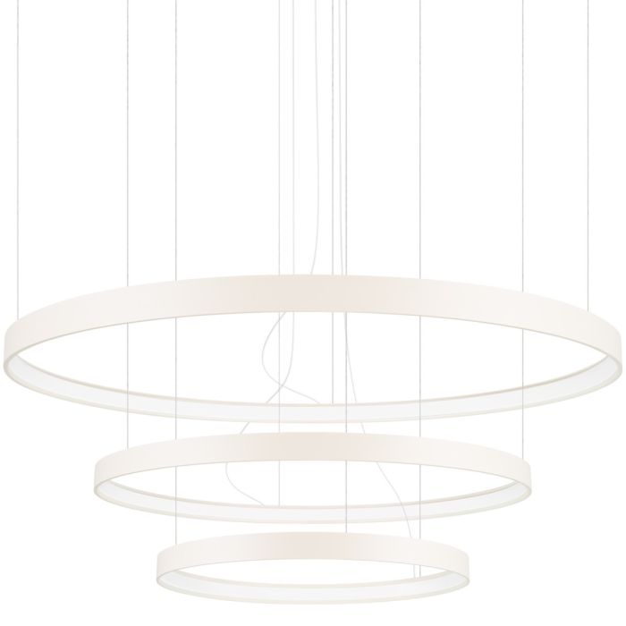 Hanglamp Rio beige cirkelvormige hanglamp met drie ringen met een diameter van 55, 78 en 110 cm en geïntegreerde LED aan de binnenzijde van de ring
