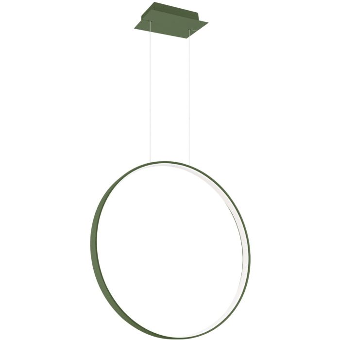 Olijfgroene ringvormige hangende spiegellamp Rio met een diameter van 55 cm met een LED ring aan de binnenzijde