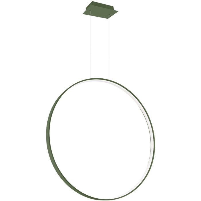 Olijfgroene ringvormige hangende spiegellamp Rio met een diameter van 78 cm met een LED ring aan de binnenzijde