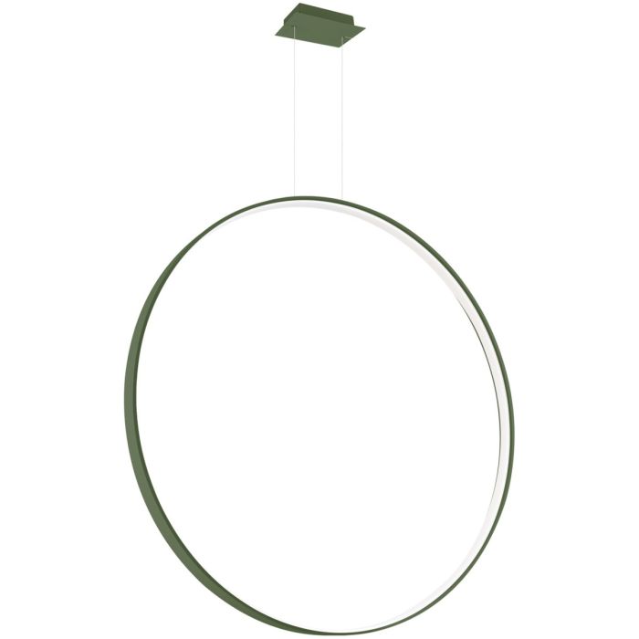 Olijfgroene ringvormige hangende spiegellamp Rio met een diameter van 110 cm met een LED ring aan de binnenzijde